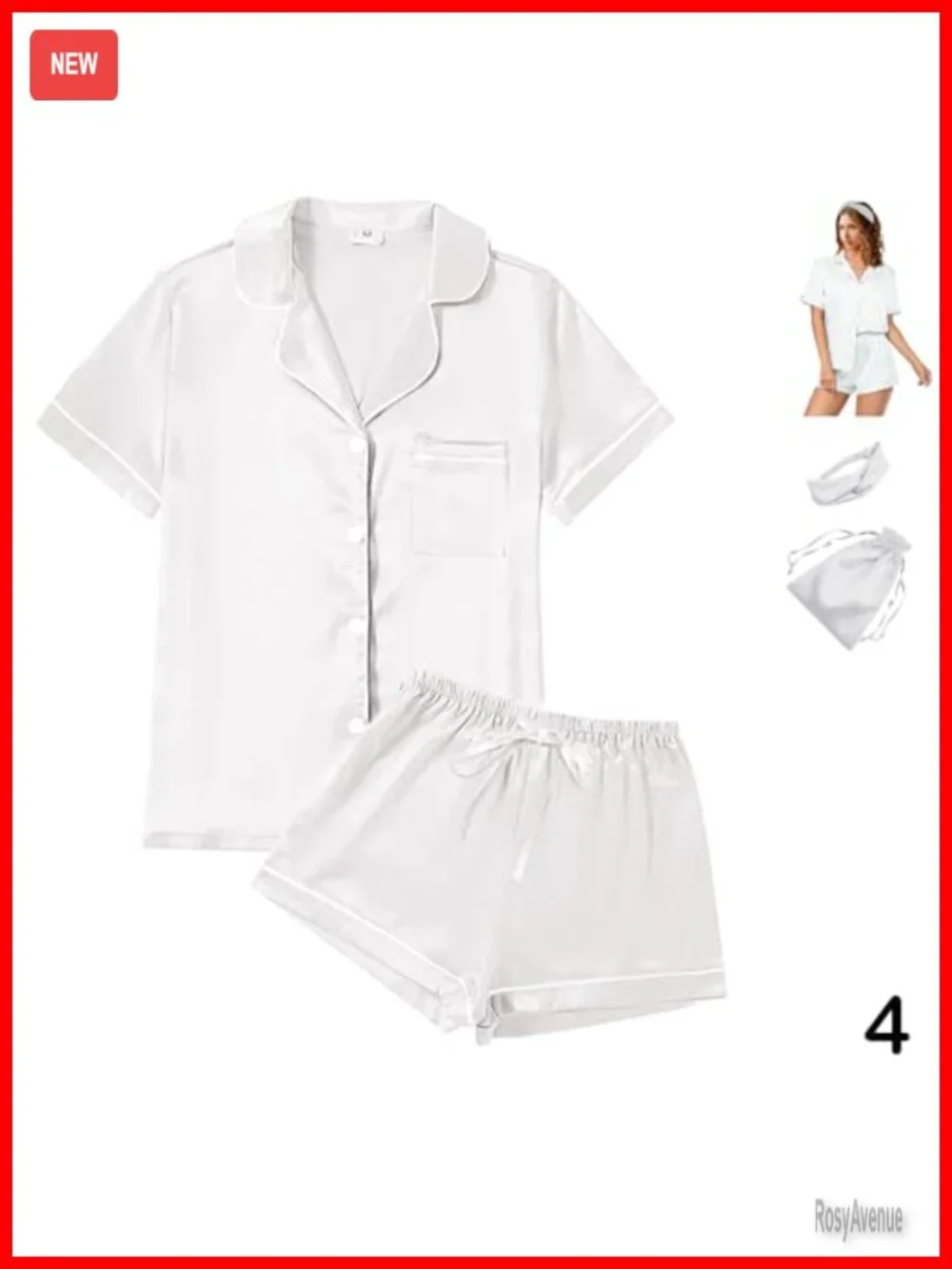 Women's Satin Pajama Set Short Sleeve Button Front Shirt & Shorts with Headband